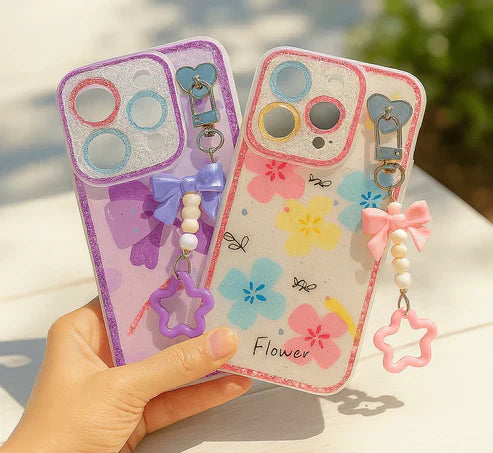 Glitter Floral Case with Charm